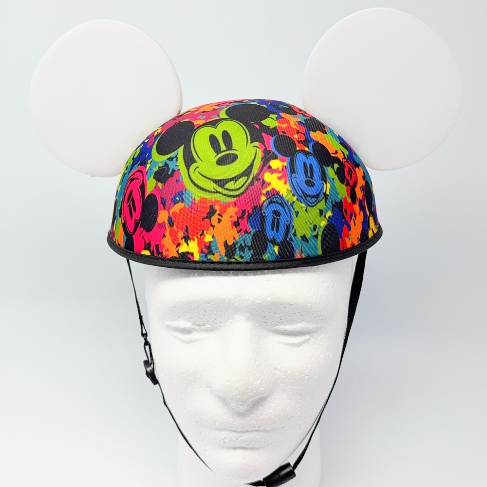 Disney Parks Mickey Mouse Neon Paint Splatter Ear Hat with Chin Strap Multicolor
